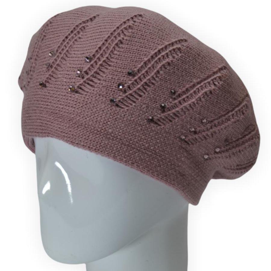 Берет Lirus Арника из шерсти двойной с стразами Светло-пудровый