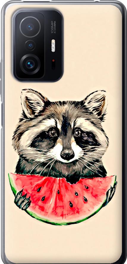 Чехол на Xiaomi 11T Pro Енотик с арбузом (4605t-2552-42517)