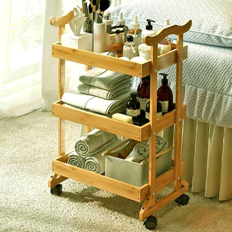 Этажерка для ванной из дерева на колесиках Лортаси Карри (АБТ-002103)