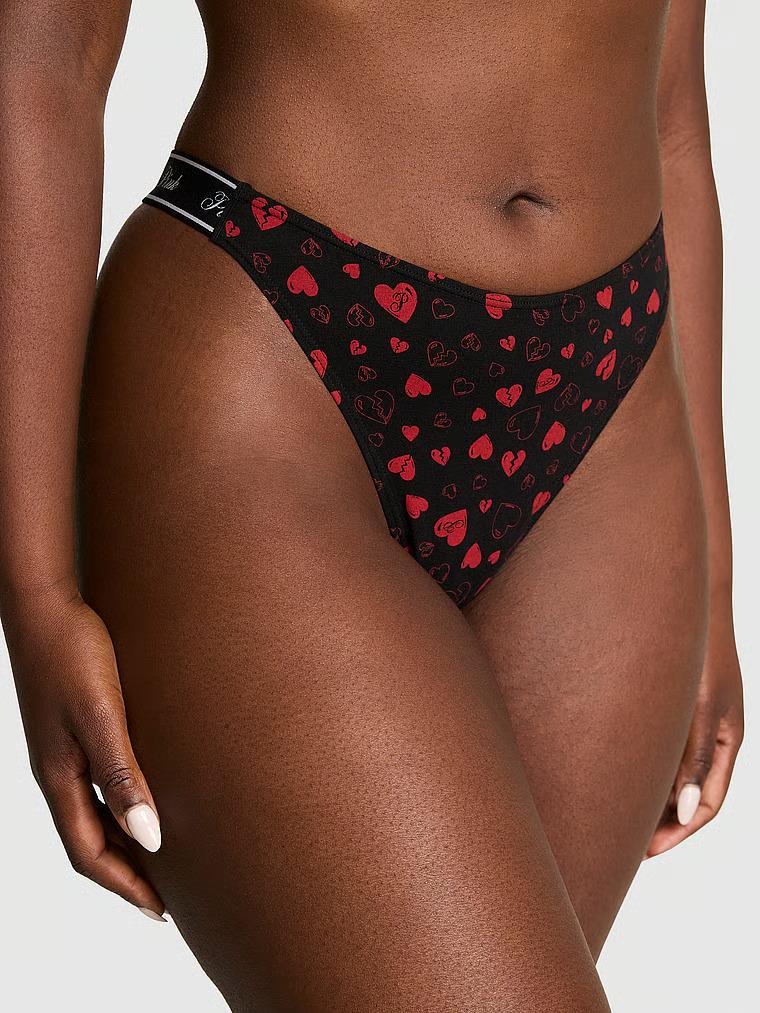 Трусики стринги Victoria's Secret Pink Logo Cotton Shine High-Leg Thong Panty M Черный (27170276)