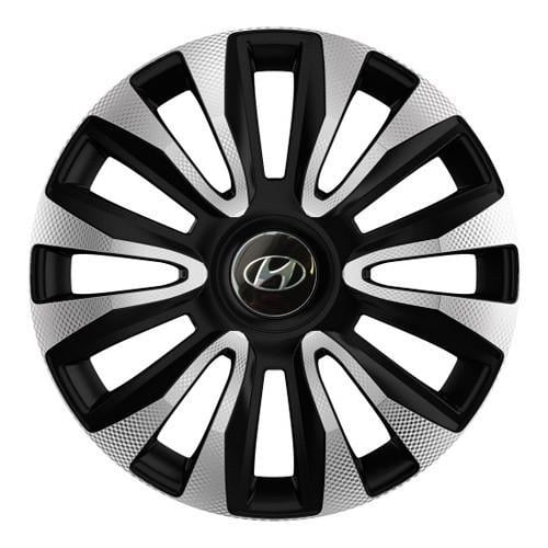 Колпаки для колес 4 Racing Avalon Carbon R14 с логотипом Hyundai 4 шт. Silver/Black