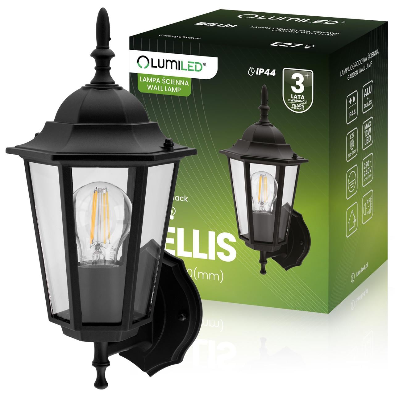 Светильник настенный E27 IP44 Lumiled Bellis Черный мат (33977518)
