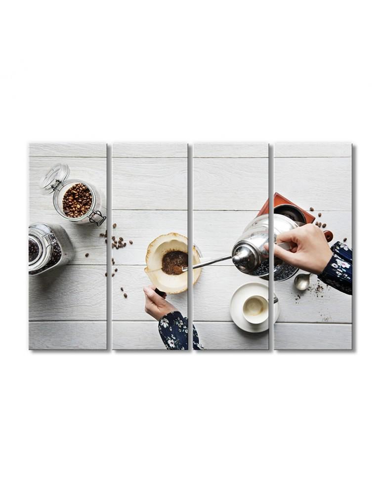 Картина модульная Процесс заваривание кофе 4 модуля 90x135 см