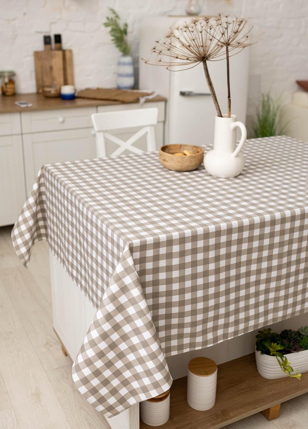 Скатерть с тефлоновым покрытием Клетка бежевая 2,4х1,5 м + 8 салфеток (кбж2415с)