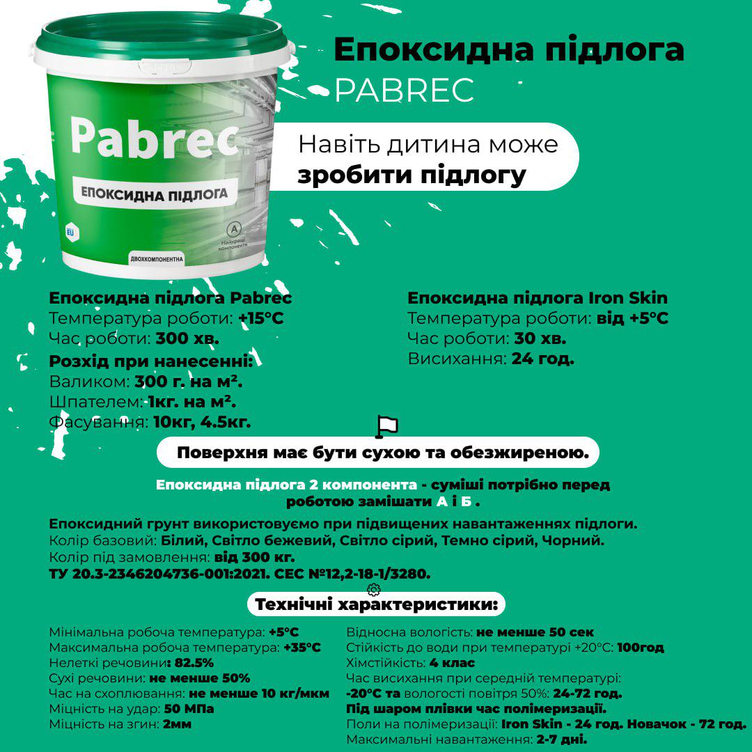Эпоксидный пол Pabrec 4,5 кг на 15 м2 Белый - фото 6 Эпоксидный пол Pabrec 4,5 кг на 15 м2 Белый - фото 6