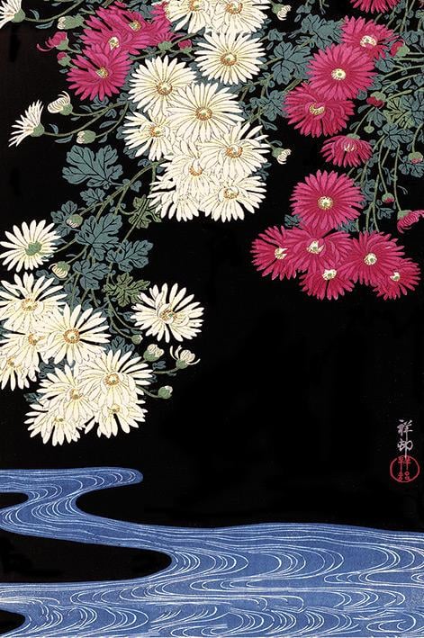 Постер плакат Охара Косон Хризантема И Бег Воды/Ohara Koson Chrysanthemum and Running Water 61x91,5 см