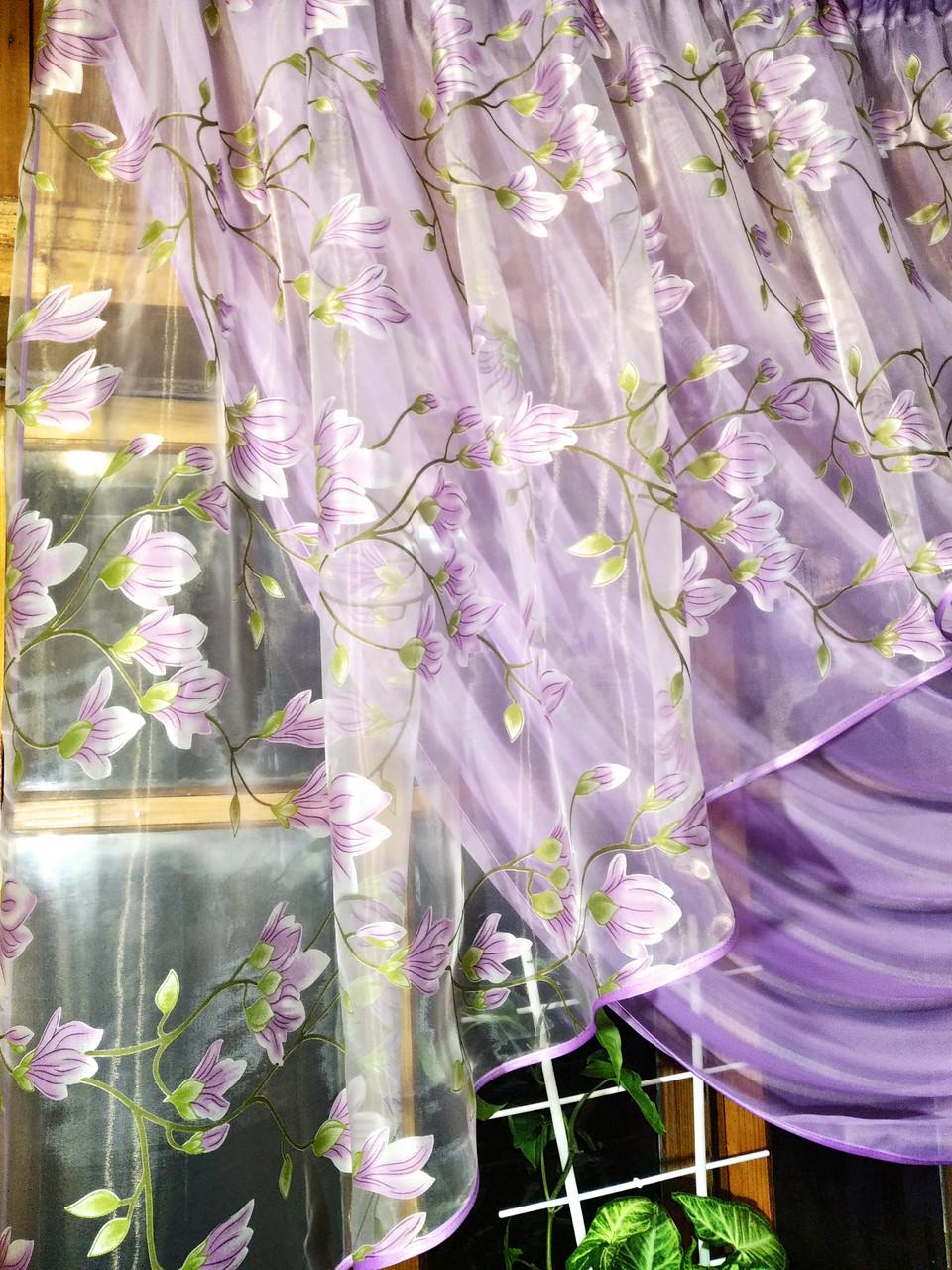 Фіранка коротка готова Камелія бузок гілочка права - фото 5