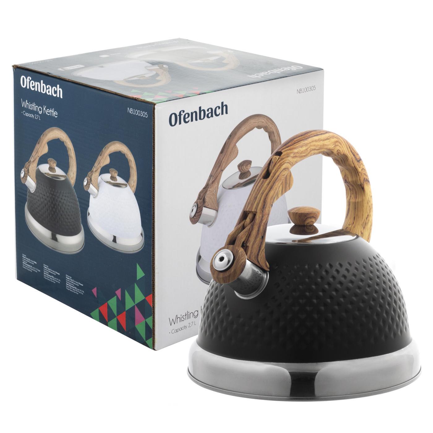 Чайник со свистком и ручкой с покрытием soft touch под дерево Ofenbach KM-100305 из нержавеющей стали 2,7 л Черный (150-84-100305.1) - фото 8