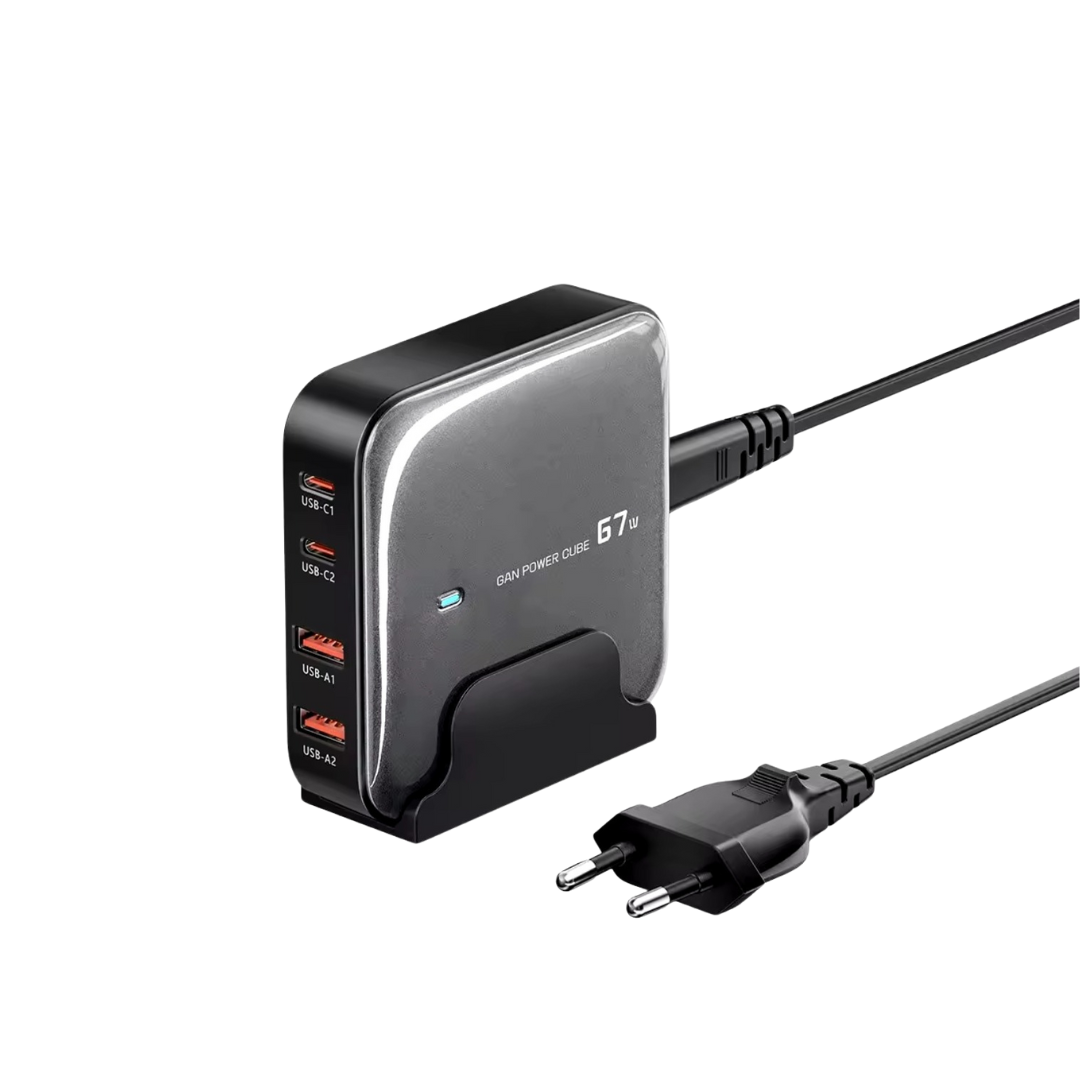 Зарядний пристрій мережевий Toocki 67W GaN 2xType-C 2хUSB Black