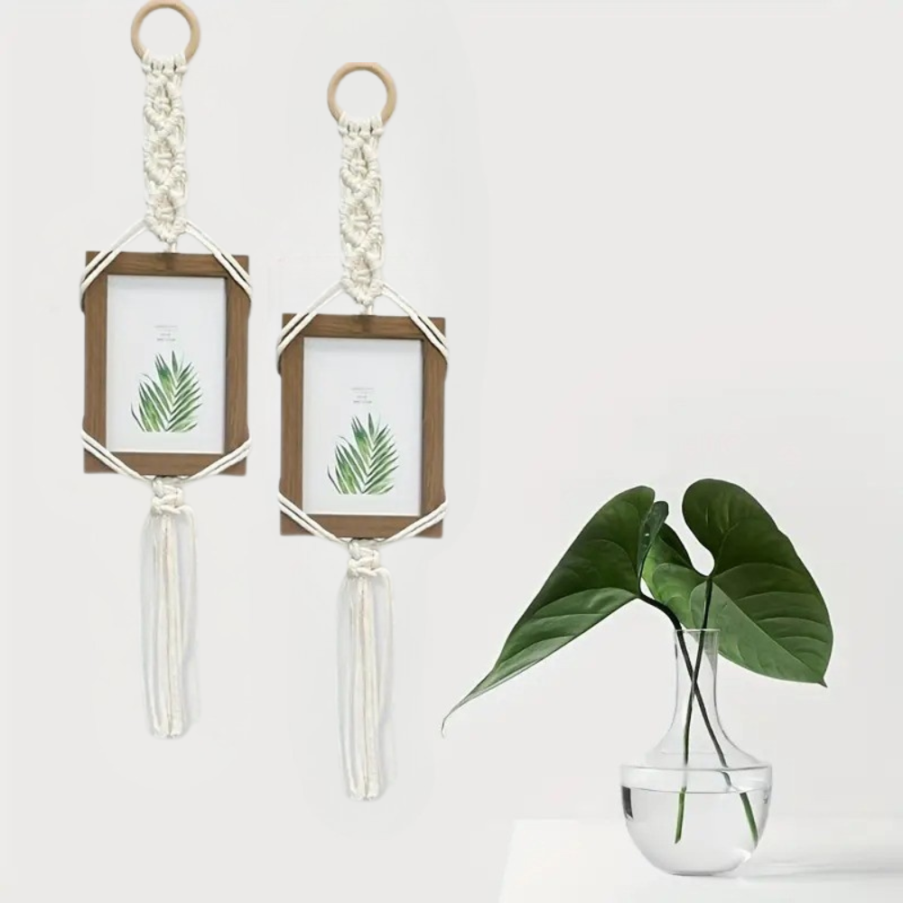 Набор макраме для ручного плетения настенных подвязок с рамками для фото и картин 2 шт. 11х15 см Белый