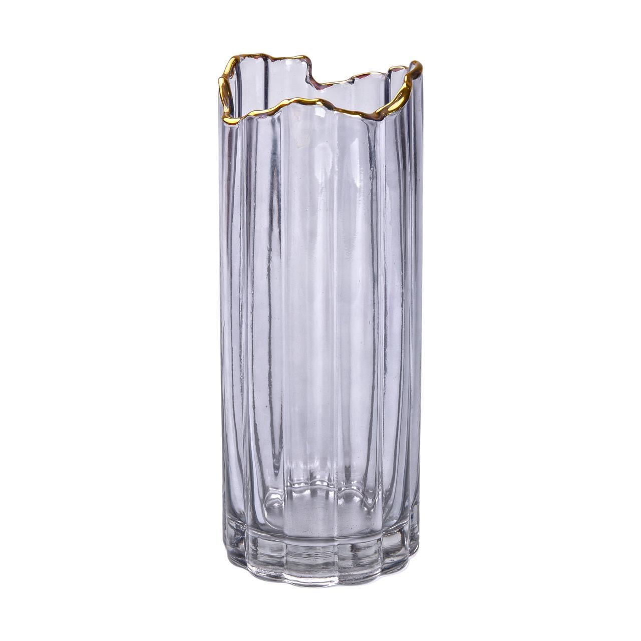 Ваза для квітів декоративна скляна 30 см із золотою окантовкою Сірий (4945)