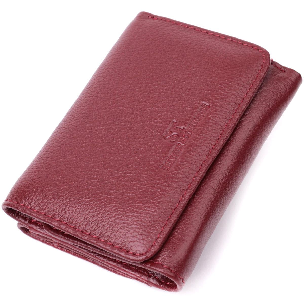 Кошелек женский ST Leather 22507 трехсложный на кнопке из натуральной кожи Бордовый (168-136-22507)