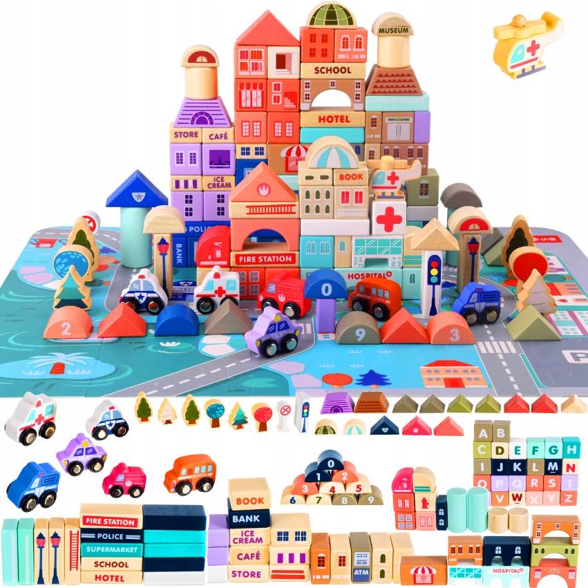 Конструктор деревянный Iso Trade City 115 деталей с ковриком-пазлом и транспортом (11228) - фото 6