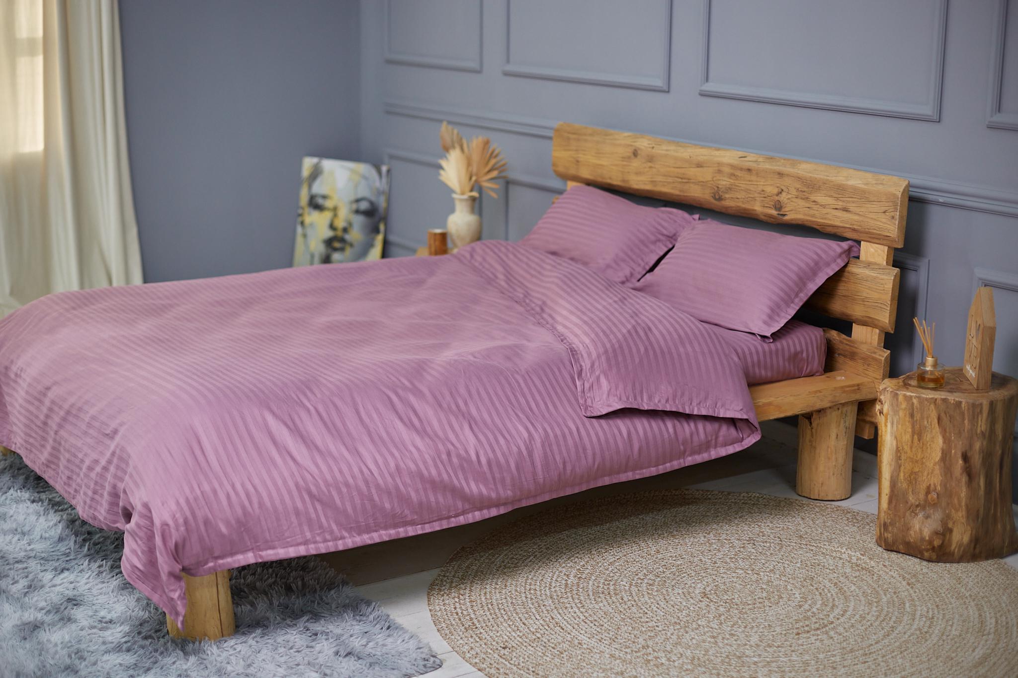 Комплект постільної білизни страйп-сатин Premium двоспальний євро Ліловий (9363156)