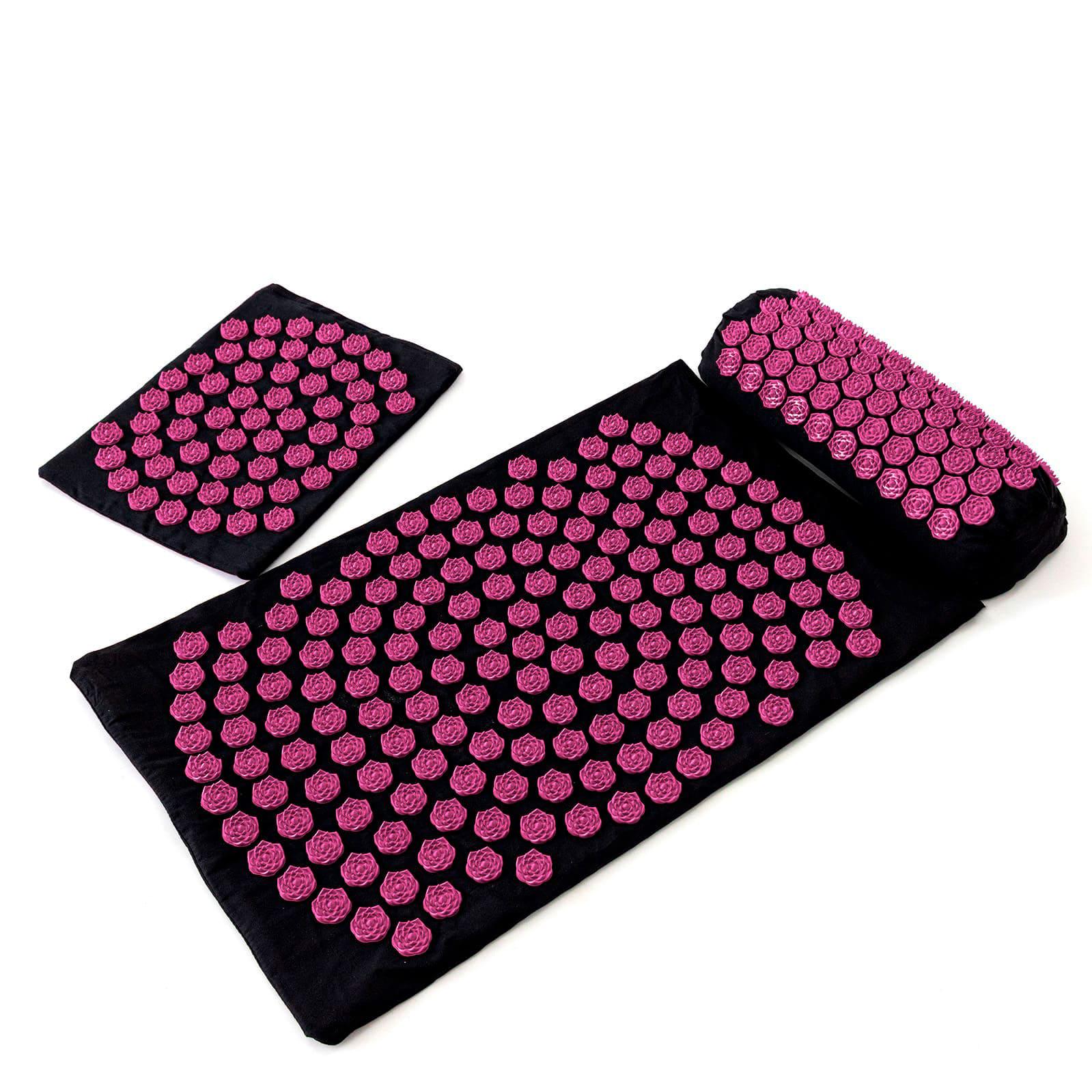 Килимок масажний Аплікатор Кузнєцова/валик/подушка для спини/шиї/ніг OSPORT Lotus Set Чорно-рожевий (n-0003) - фото 2