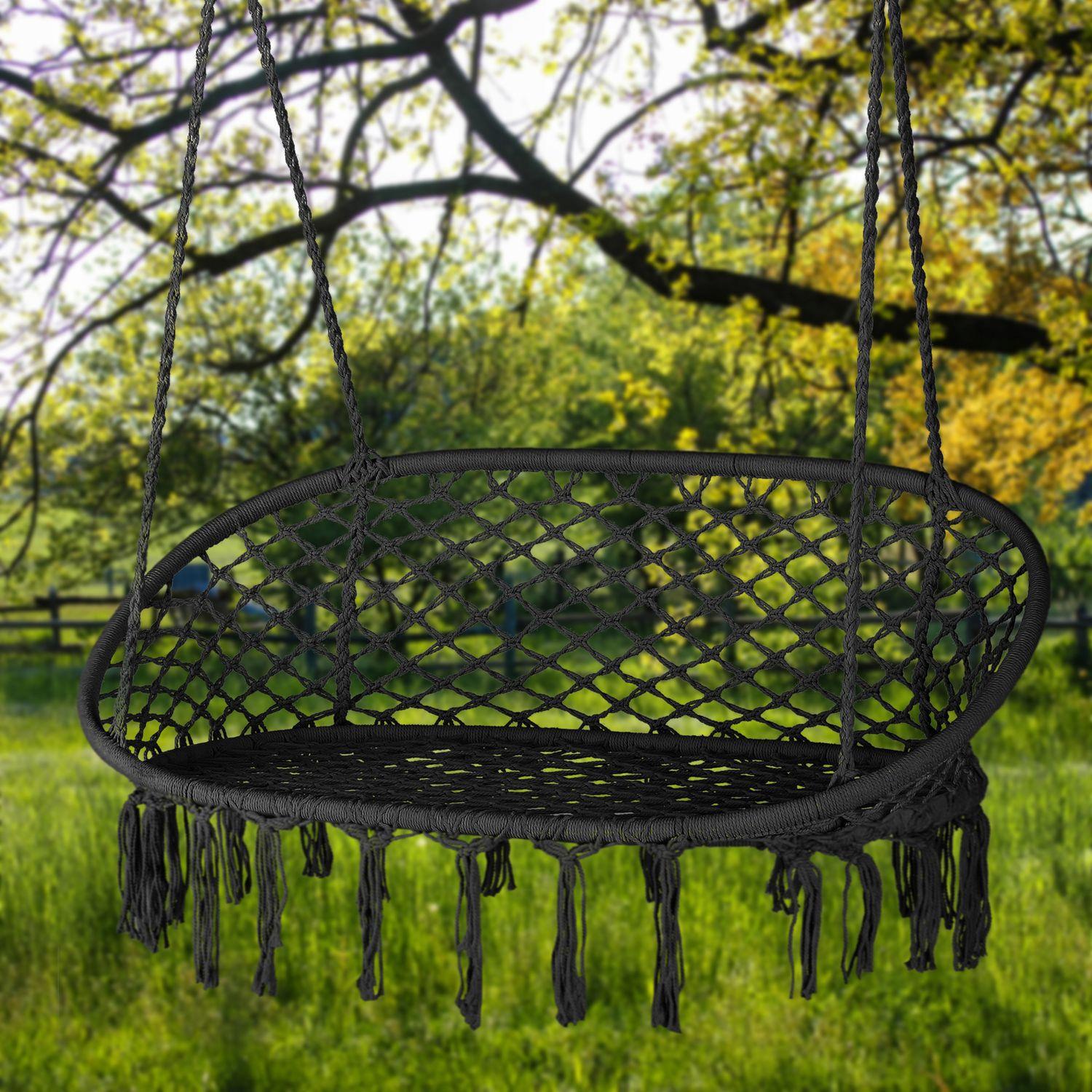 Кресло-качели садовые подвесные Outtec BOHO плетеное для 2 человек гнездо Черный (O-42438) - фото 4 Кресло-качели садовые подвесные Outtec BOHO плетеное для 2 человек гнездо Черный (O-42438) - фото 4