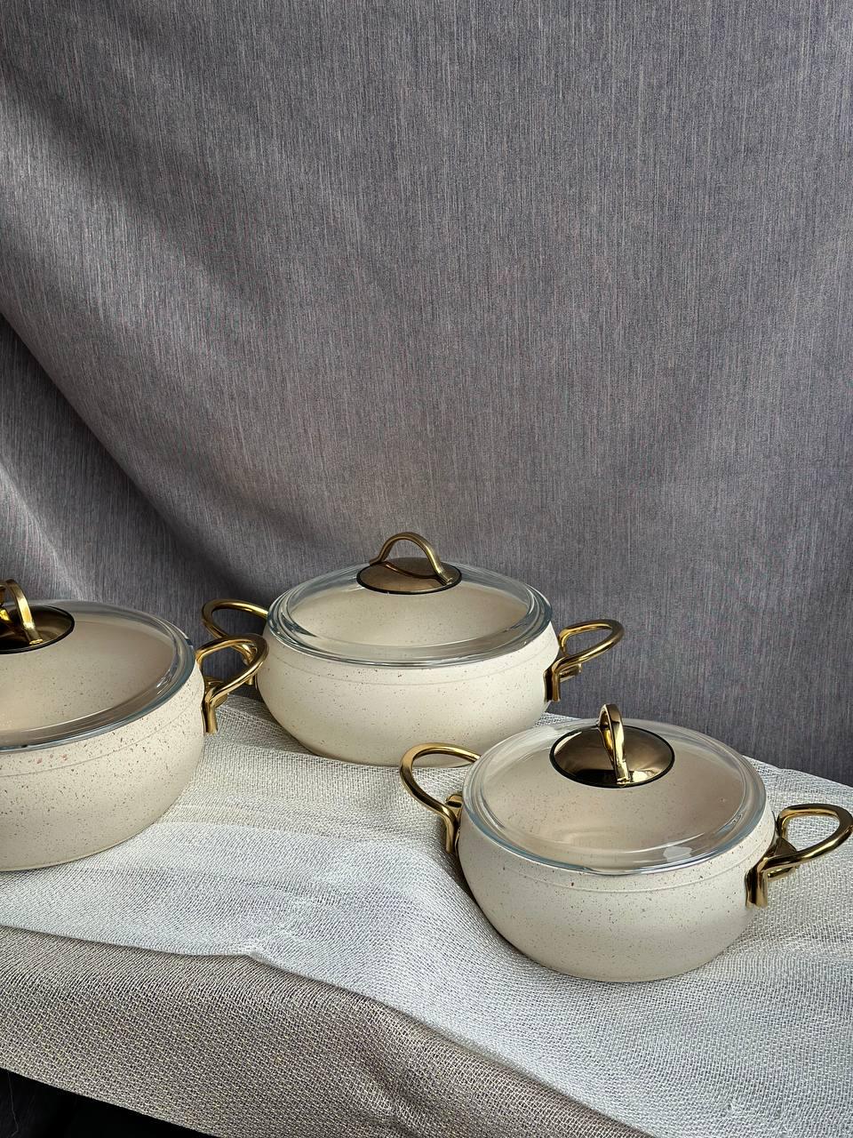 Набір каструль OMS Gold 6 предметів Бежевий (3031-1) - фото 5 Набір каструль OMS Gold 6 предметів Бежевий (3031-1) - фото 5