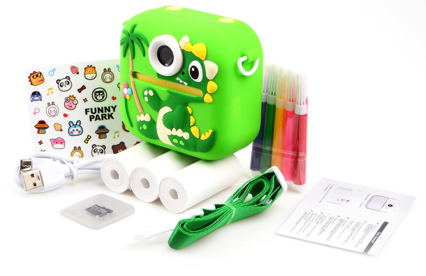 Дитяча камера-принтер DIY TOYS Динозавр 3 рулони паперу карта пам’яті 4 ГБ маркери та стікери Зелений (UG-CJ-4978946-G) Дитяча камера-принтер DIY TOYS Динозавр 3 рулони паперу карта пам’яті 4 ГБ маркери та стікери Зелений (UG-CJ-4978946-G)