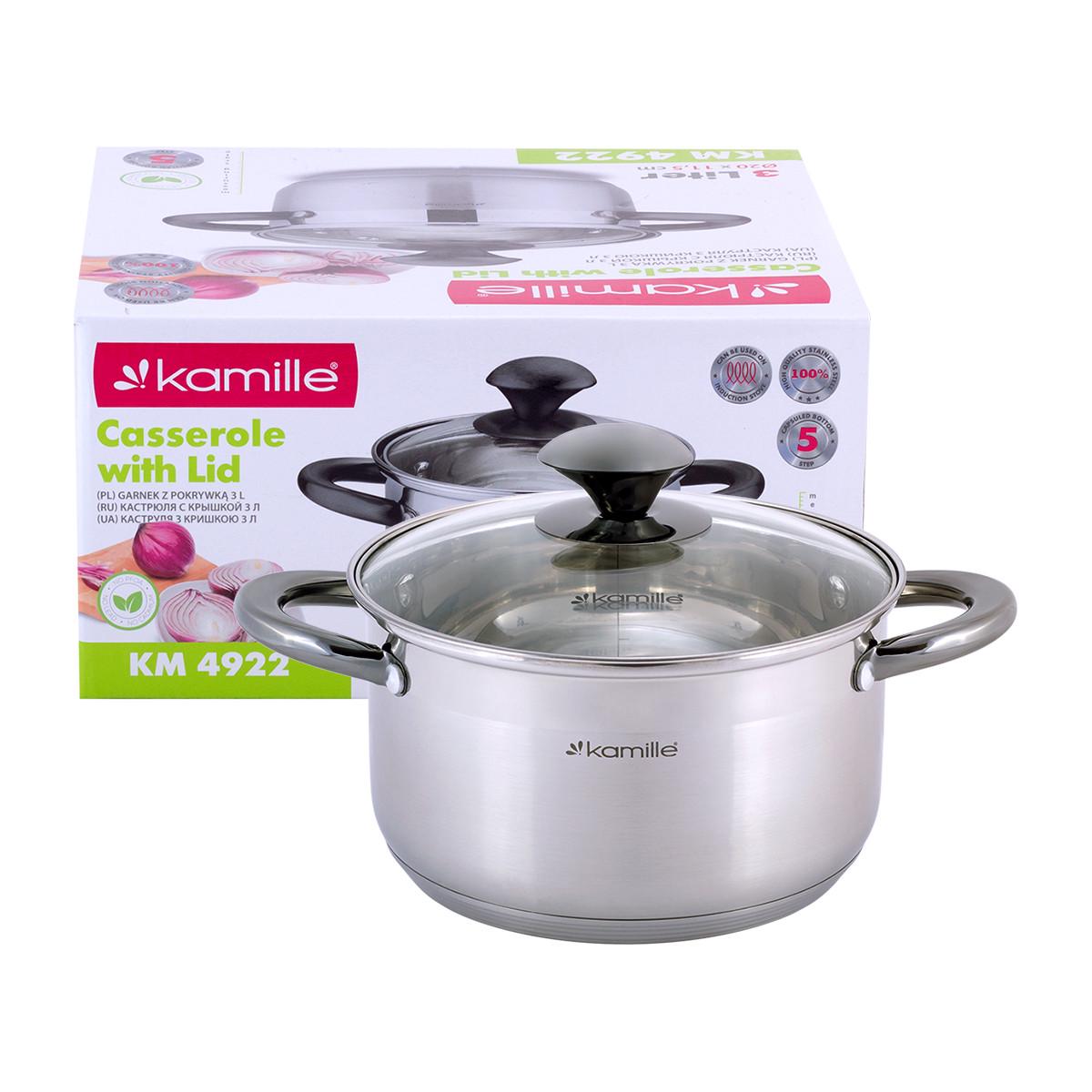Кастрюля с крышкой Kamille KM-4922 из нержавеющей стали и полыми ручками 3,0 л (1796936504)