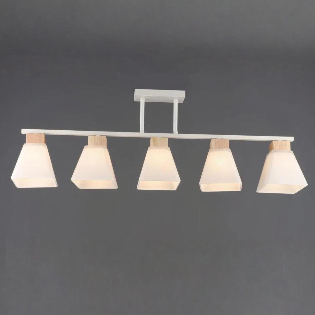 Люстра Sirius с плафонами на металлической планке под пять ламп Е27 Белый (B N6663/5 WT+WOOD)