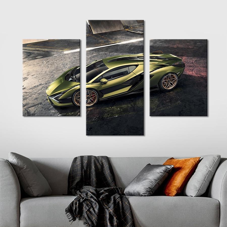 Картина на полотні триптих Супергібрид Ламборгіні Сіан 141x90 см (1251-32)