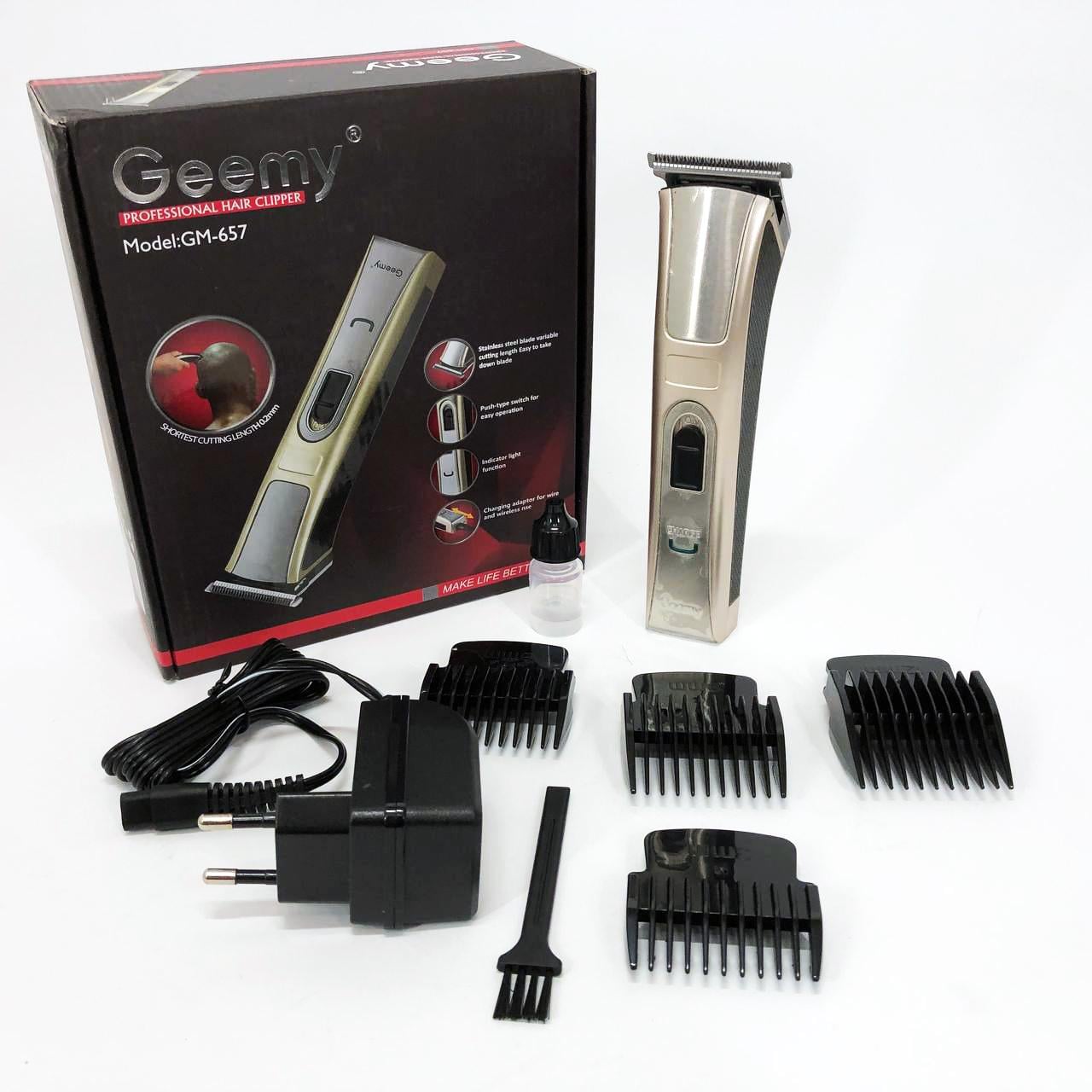Машинка для стрижки Gemei GM-657 бездротова з комплектом насадок