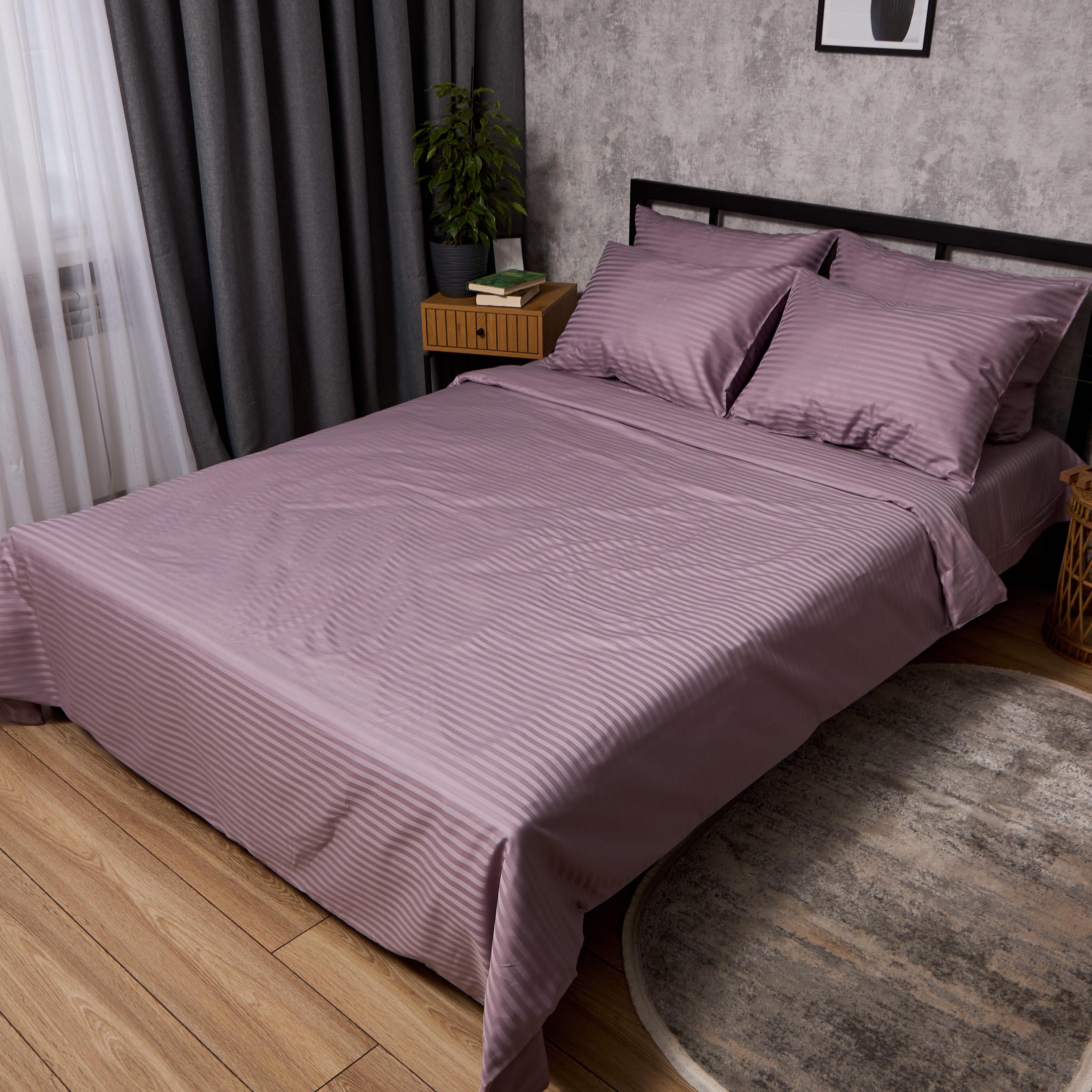 Комплект постельного белья Moon&Star Satin Stripe Lilac Dust двуспальный 175х210 см наволочки 2 шт. (MS-820013027)