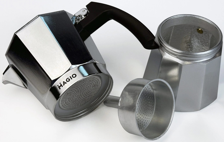 Кофеварка гейзерная с ручкой Magio MG-1001 150 мл Серый (GR-05201) - фото 3 Кофеварка гейзерная с ручкой Magio MG-1001 150 мл Серый (GR-05201) - фото 3