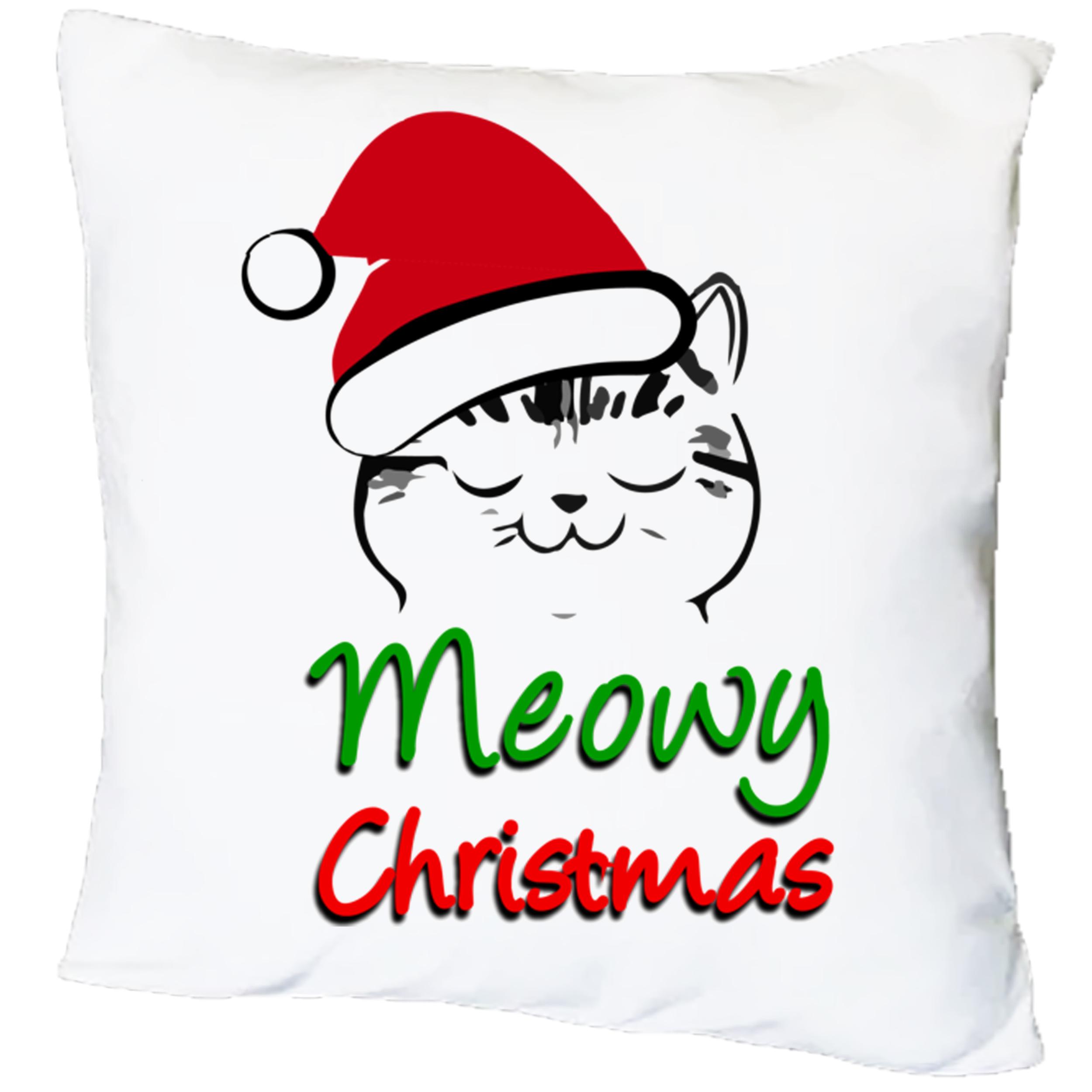 Подушка с новогодним принтом "Meowy Christmas" (16884)