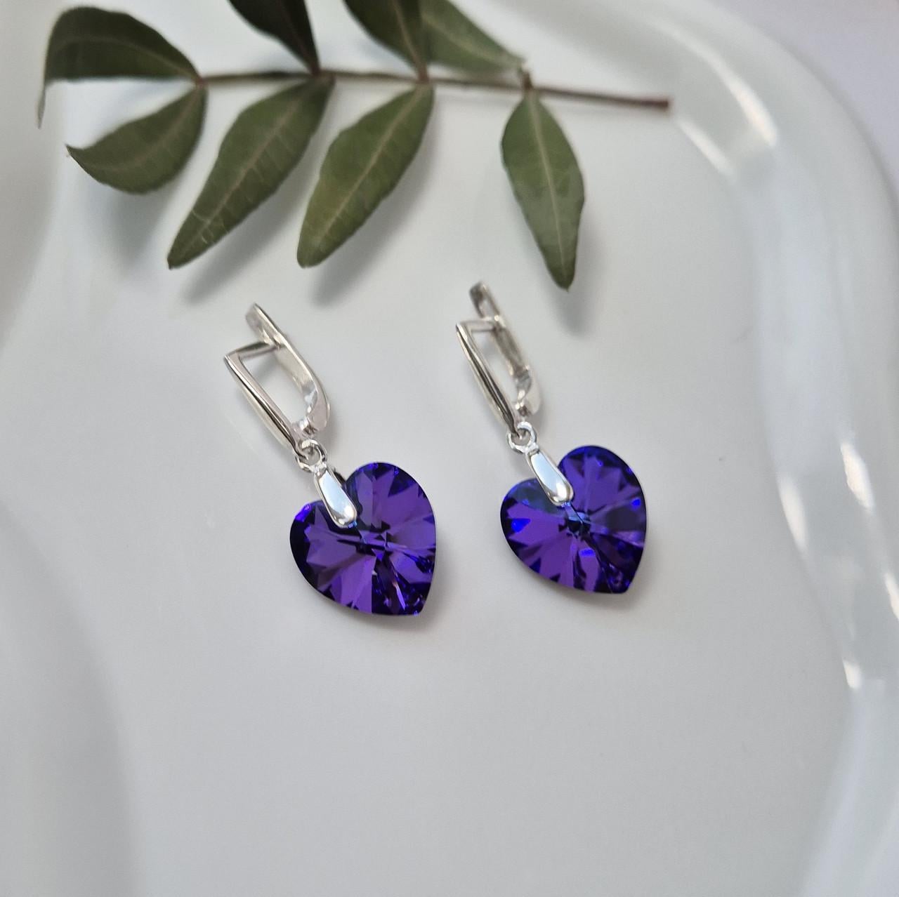 Серьги с подвеской сердце камень сваровски серебро 925 пробы 4,80 г (56228-14)