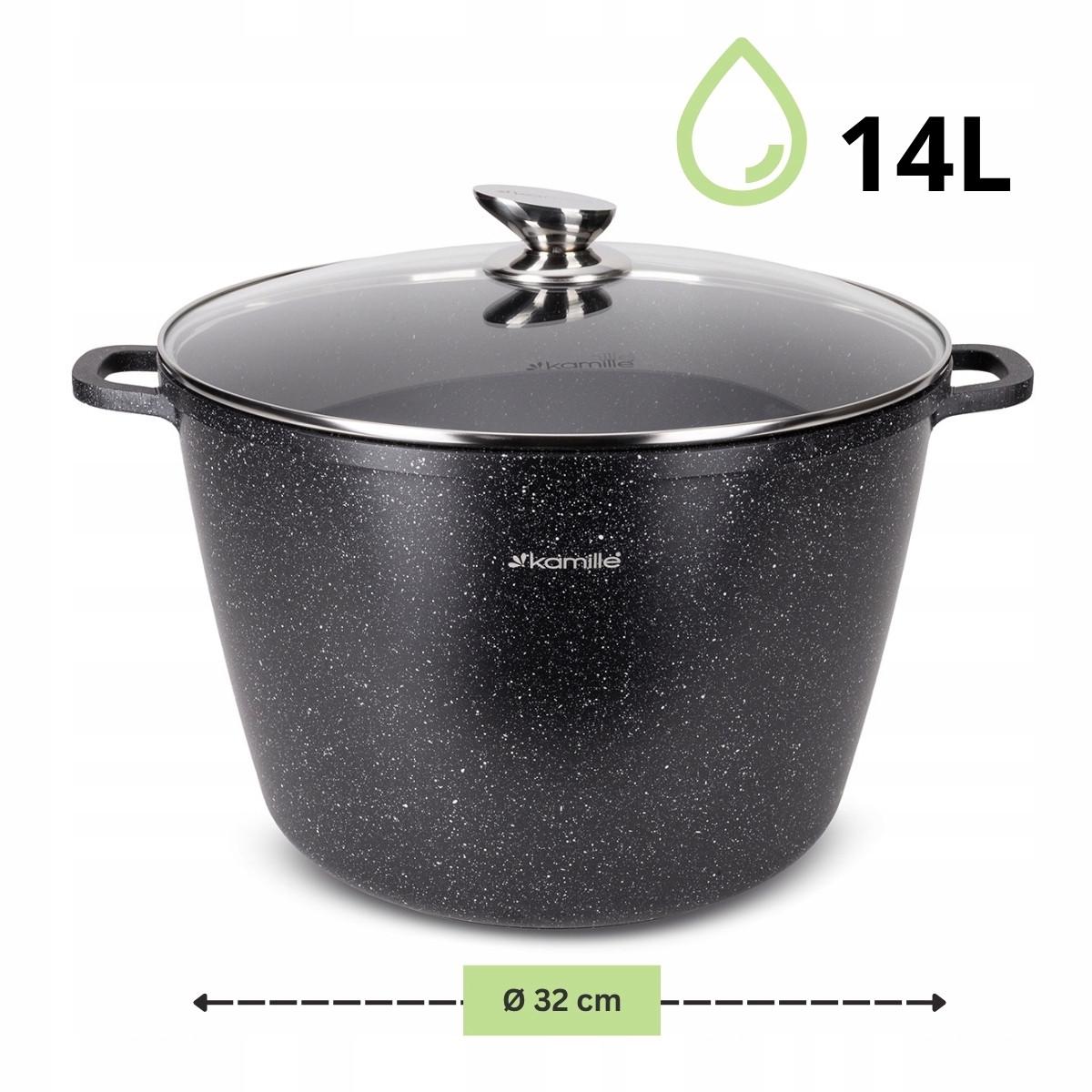 Кастрюля глубокая со стеклянной крышкой и антипригарным покрытием Kamille КМ-4487 из литого алюминия 14 л Черный мрамор (150-84-4487) - фото 2 Кастрюля глубокая со стеклянной крышкой и антипригарным покрытием Kamille КМ-4487 из литого алюминия 14 л Черный мрамор (150-84-4487) - фото 2