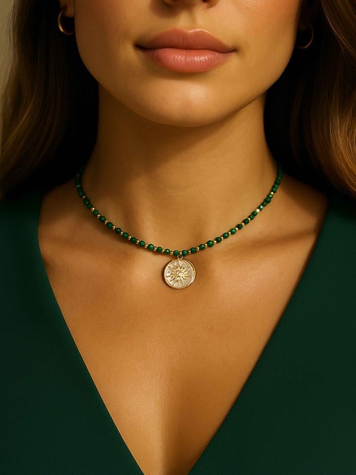 Чокер LeBijou із натурального малахіту з підвіскою (5209) Чокер LeBijou із натурального малахіту з підвіскою (5209)