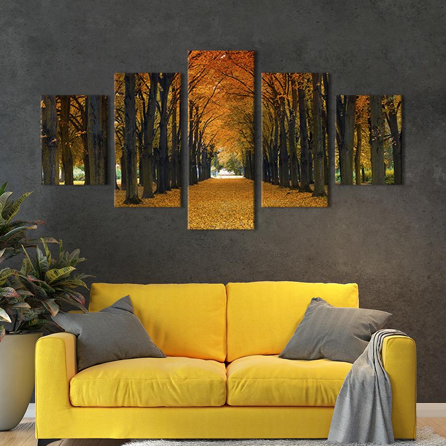 Модульная картина из 5 частей на холсте интерьерная картина Аллея в осенних листьях 162x80 см (551-52) Модульная картина из 5 частей на холсте интерьерная картина Аллея в осенних листьях 162x80 см (551-52)