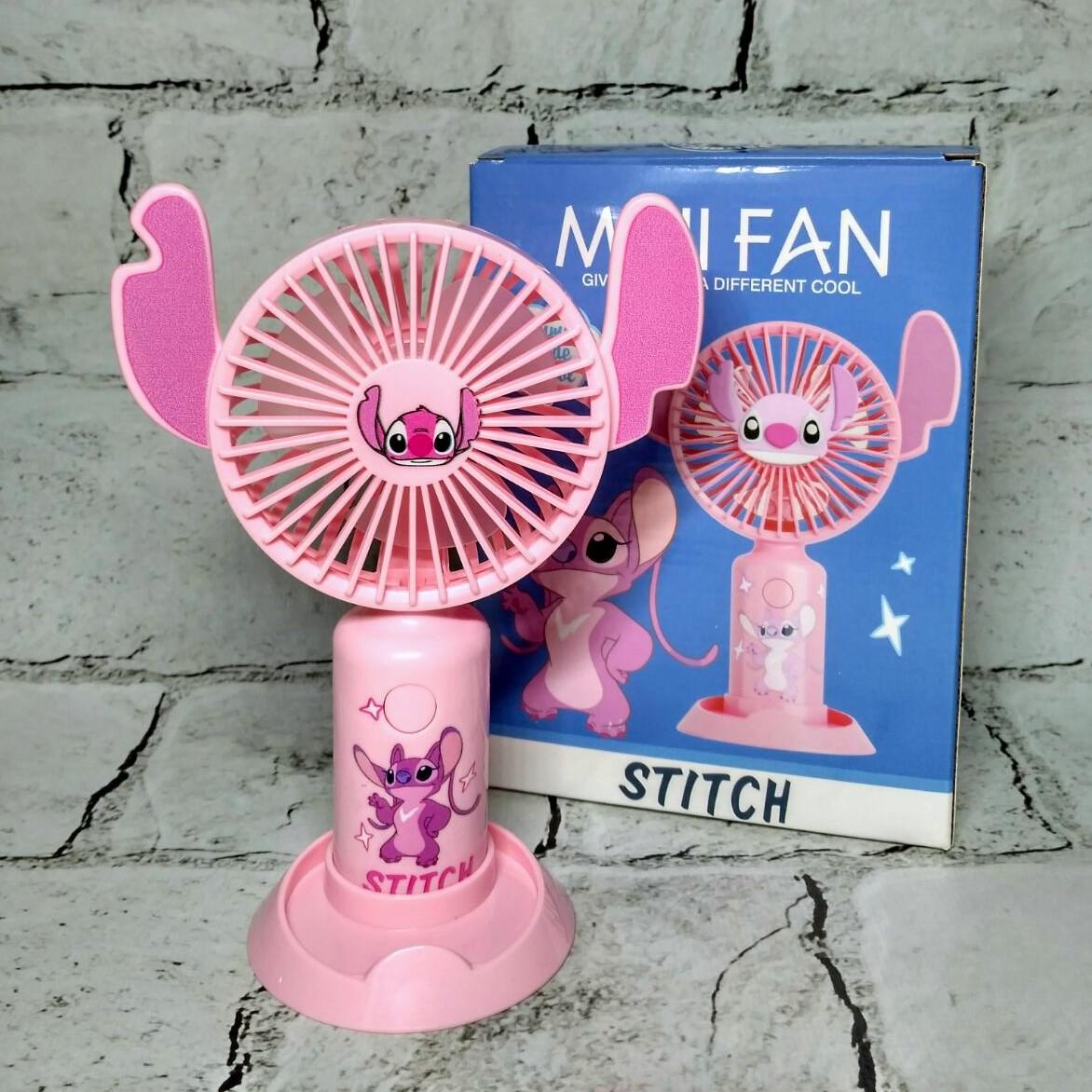 Детский портативный мини-вентилятор Стич с ушками 16 см Розовый (SD-10-1)