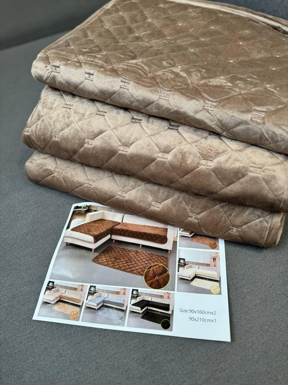 Комплект велюровий покривало на диван 90х210 см/накидки 2 шт. 90х160 см Капучино (П4К-am-divandek-0022) - фото 9 Комплект велюровий покривало на диван 90х210 см/накидки 2 шт. 90х160 см Капучино (П4К-am-divandek-0022) - фото 9