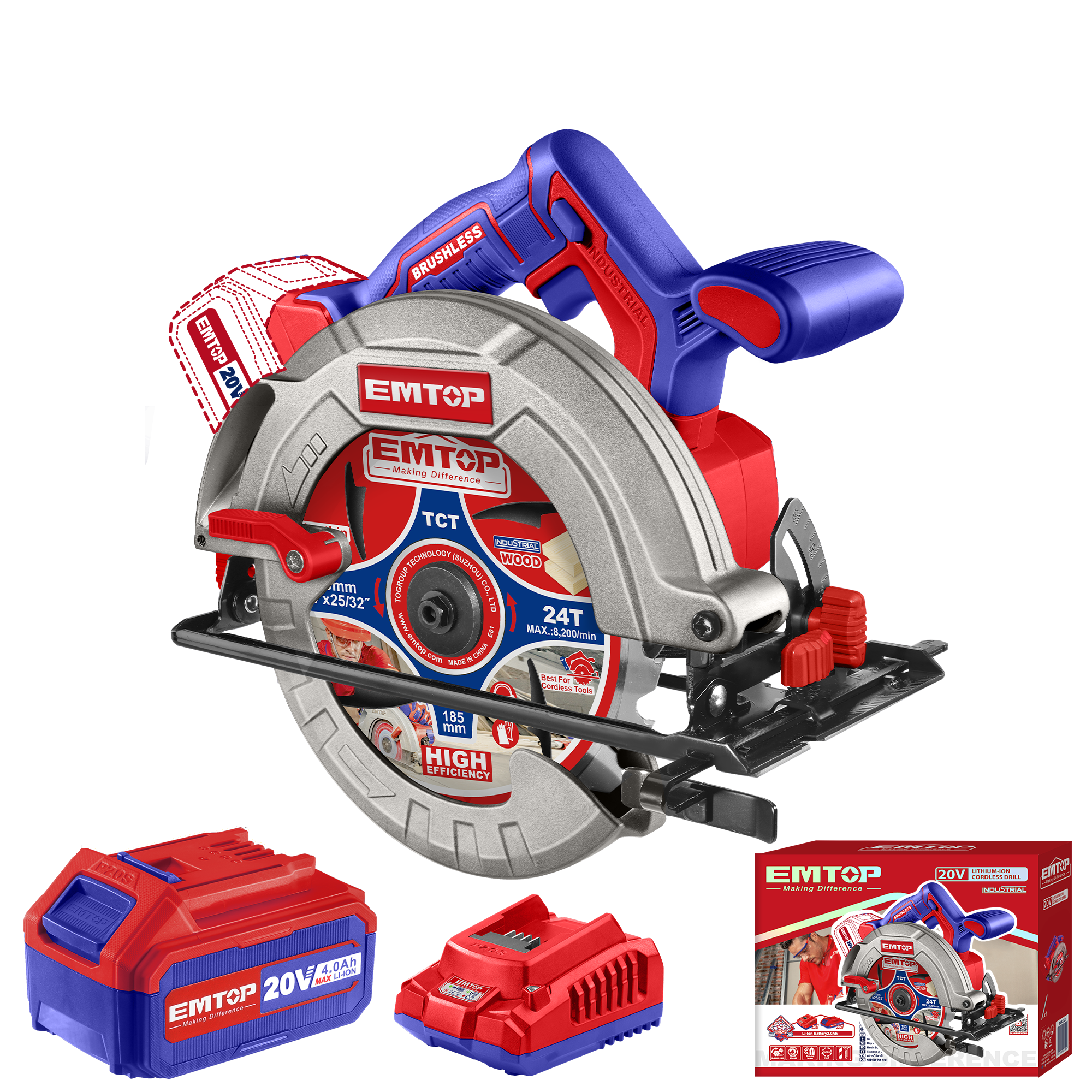 Пила дисковая аккумуляторная EMTOP ELCS18511