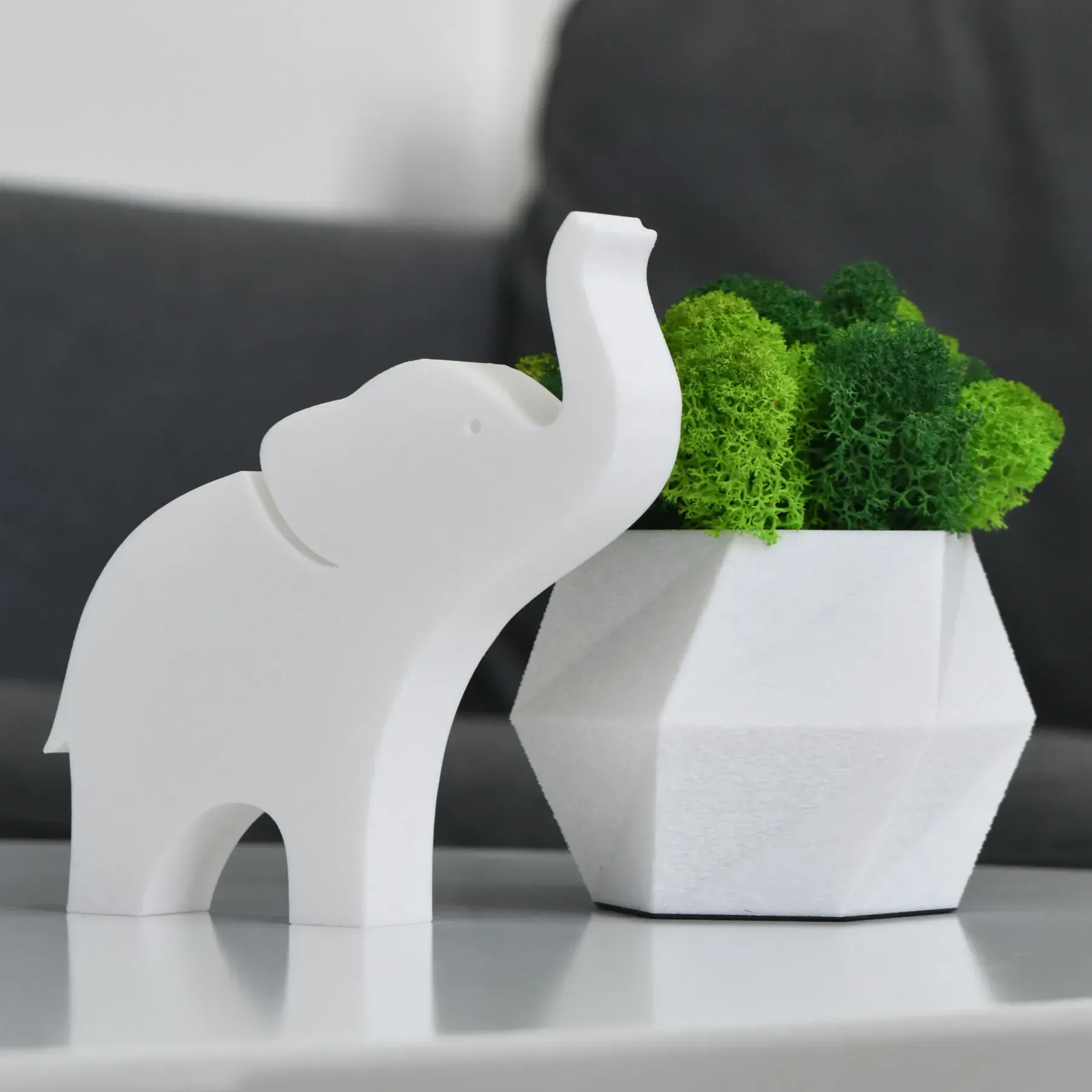Набор Animals кашпо со стабилизированным мхом и фигурка слоника Белый/Зеленый/Салатовый (NA-B-4)