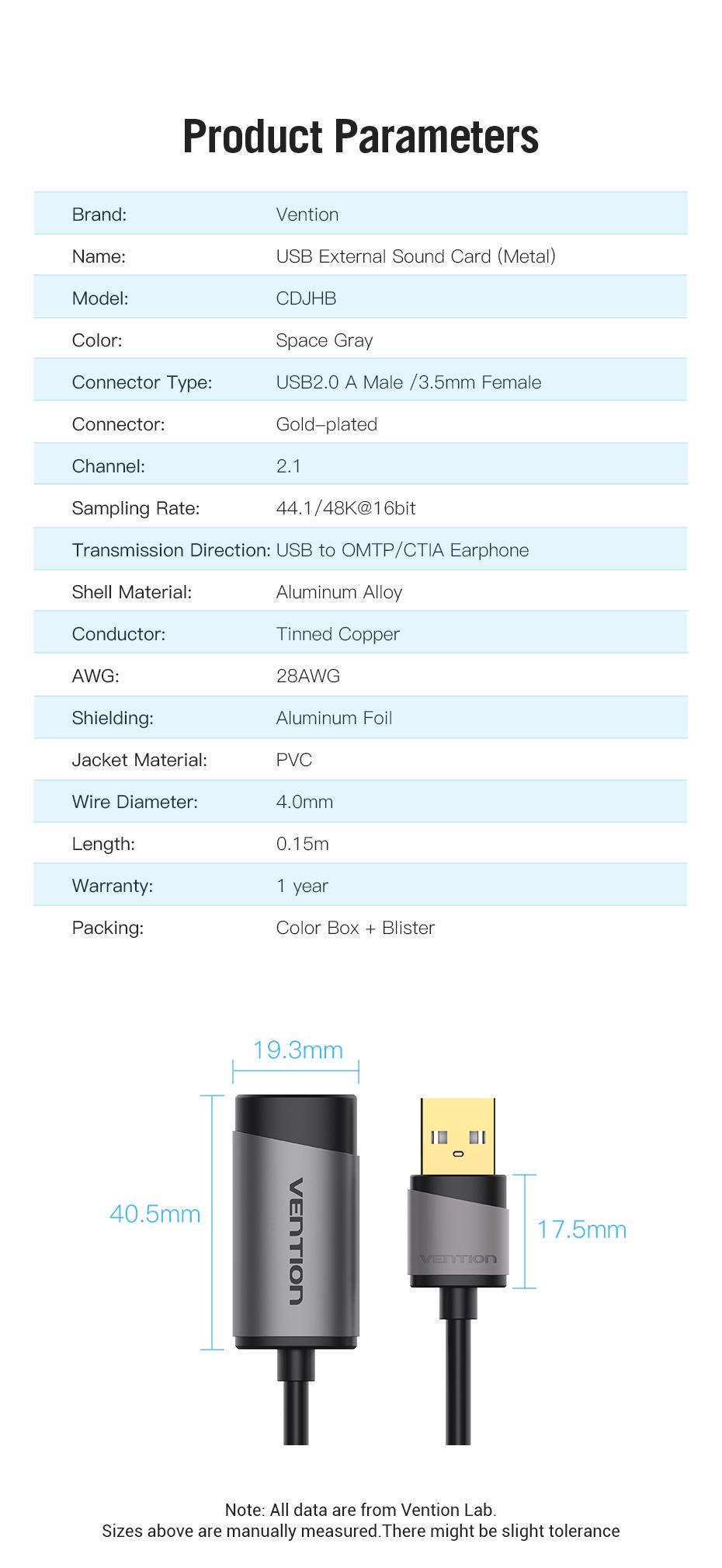 Звукова карта з підтримкою мікрофону Vention USB-3,5 мм minijack 16 біт/48 кГц TRRS AUX 2-піновий Сірий (CDJHB) - фото 9 Звукова карта з підтримкою мікрофону Vention USB-3,5 мм minijack 16 біт/48 кГц TRRS AUX 2-піновий Сірий (CDJHB) - фото 9