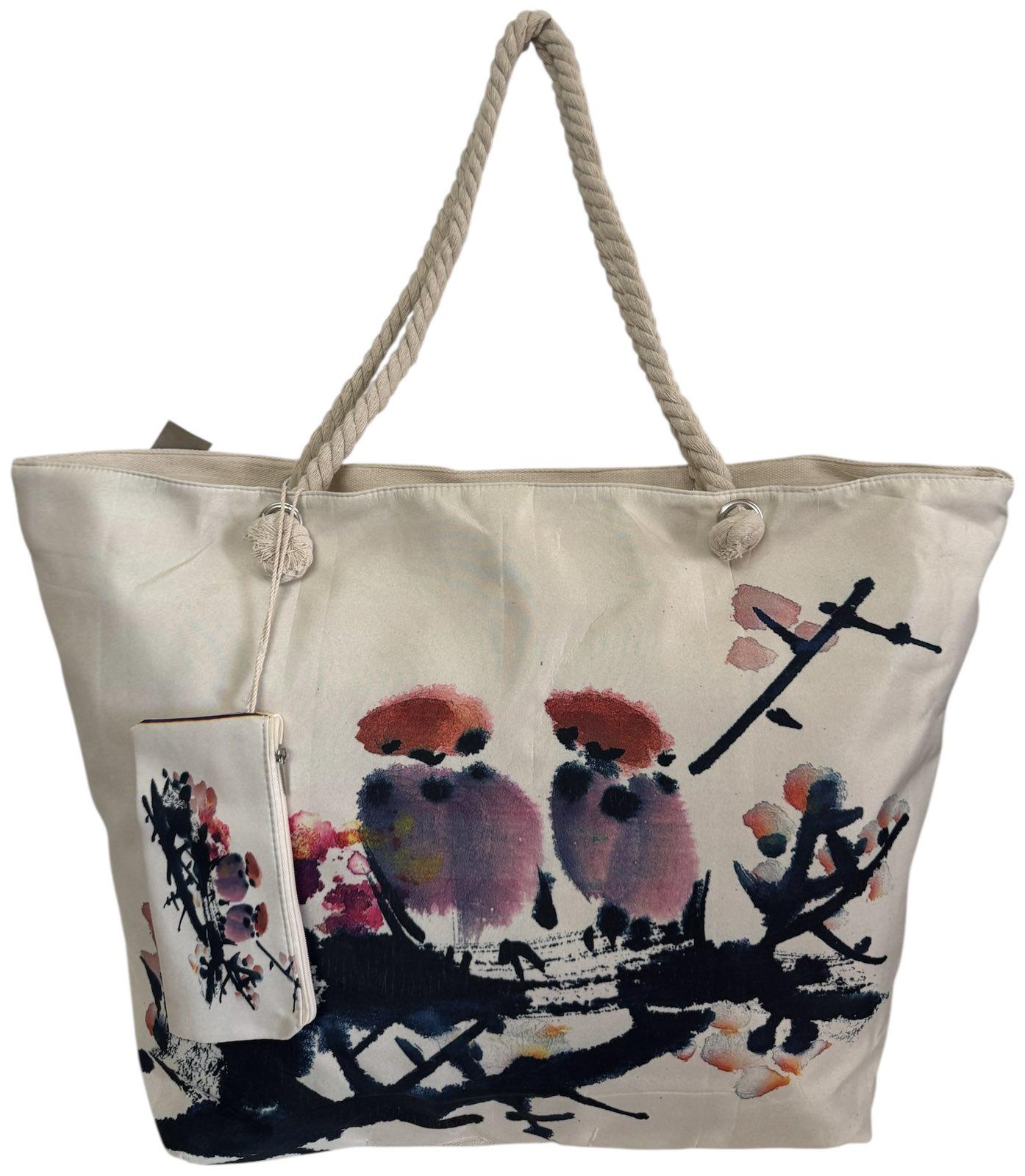 Сумка пляжна жіноча з тканини на блискавці Бежево-синій (2053)