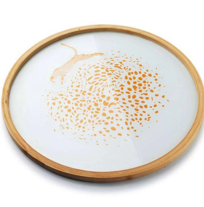 Поднос стеклянный круглый Lampart Gold 38 см (30408)