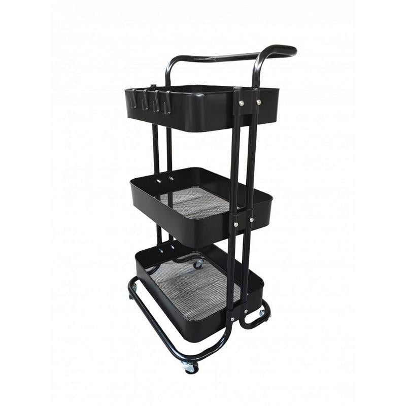 Этажерка металлическая с 3 металлическими полками на колесах Черный (348667) Этажерка металлическая с 3 металлическими полками на колесах Черный (348667)