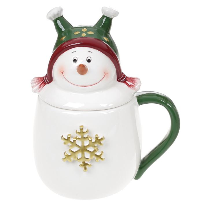 Кружка керамическая BonaDi Озорной снеговик 400 мл Зеленый (834-284)