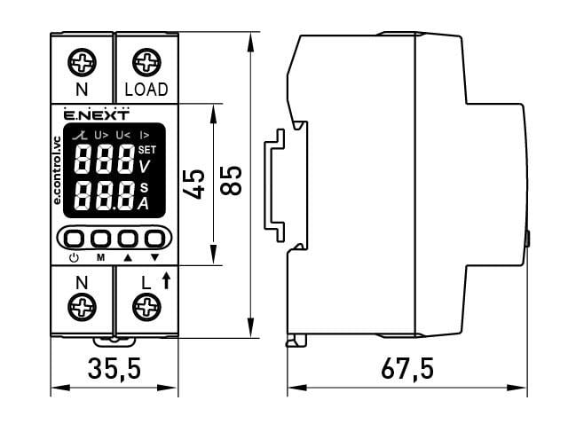 Реле контроля напряжения и тока однофазное E.NEXT e.control.vc32 32А с индикацией (p0690028) - фото 7 Реле контроля напряжения и тока однофазное E.NEXT e.control.vc32 32А с индикацией (p0690028) - фото 7