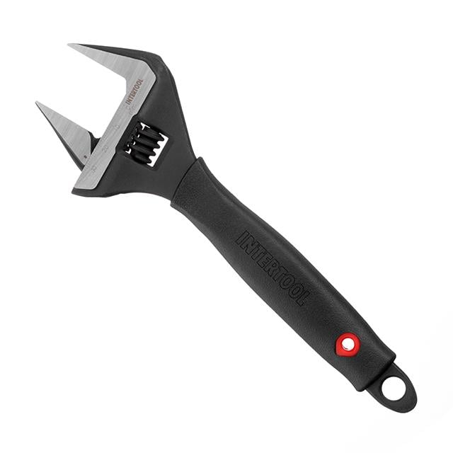 Ключ розвідний Intertool 200 мм прогумована ручка розкриття губок 38 мм Cr-V STORM (XT-0045)