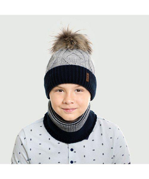 Комплект шапка з шарфом дитячі Elf Хав'єр р. 56 Темно-синій із сірим (OK001213)
