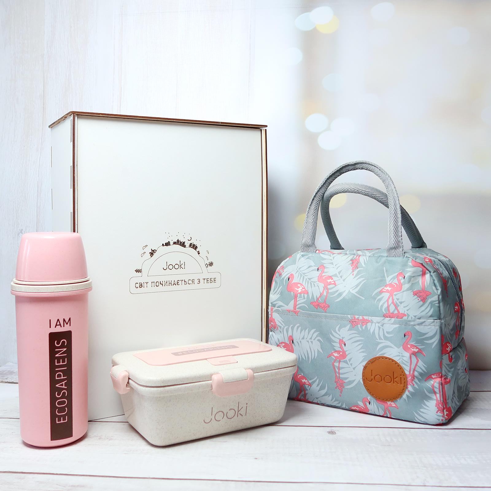 Ланч-набор эко Flamingo 5в1 термосумка/термобутылка 500 мл/ланч-бокс 950 мл (387)