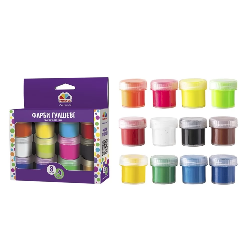 Гуашь Гамма UA флуоресцентная 8+4 цвета 10 мл (400208 4820219216087)