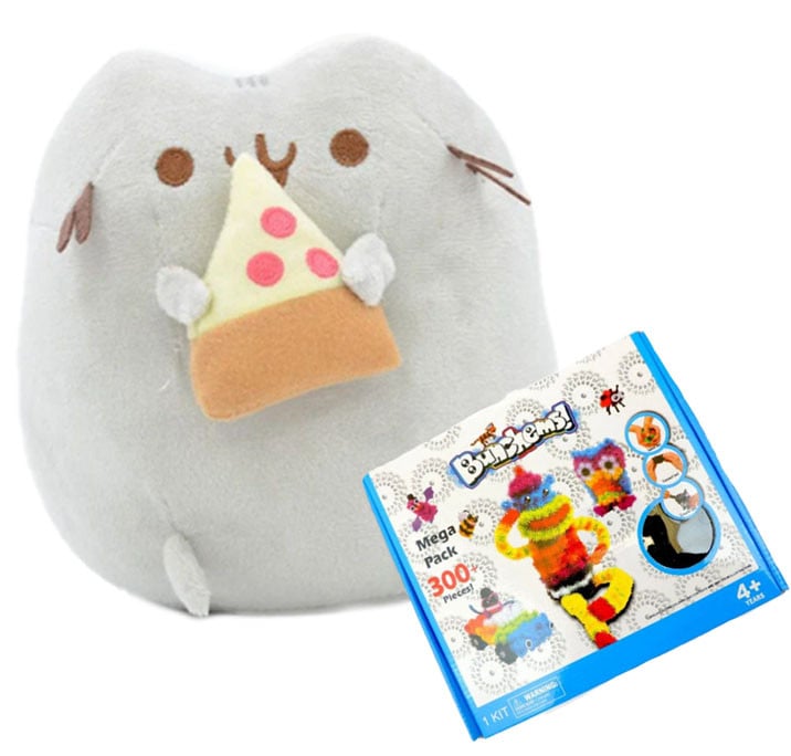 Игрушка котик с пиццей в лапках Pusheen cat с конструктором Bunchems (n-1694)