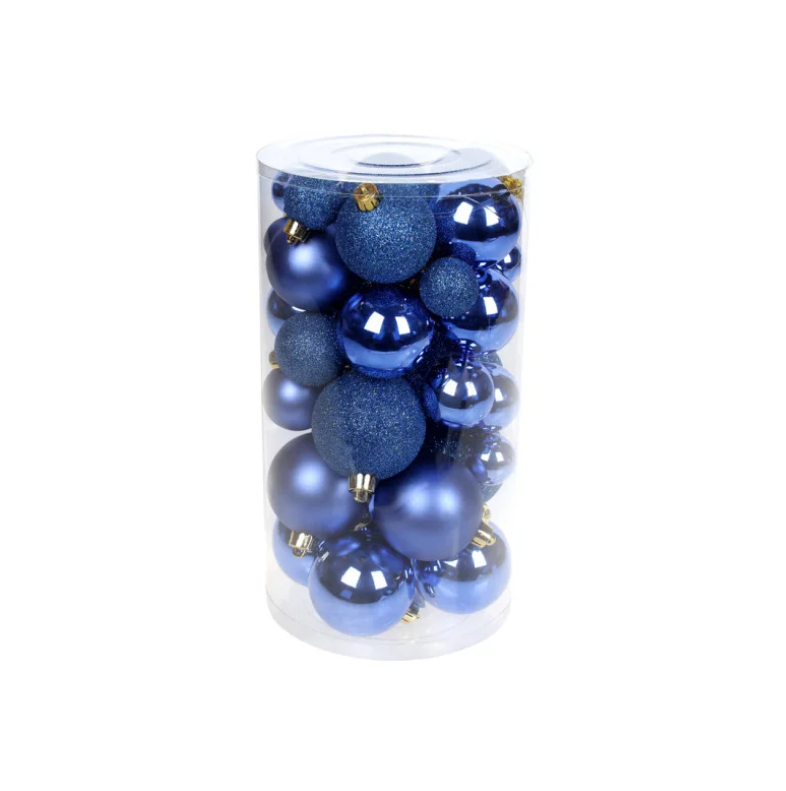 Набор елочных шаров с глиттером и перламутром в прозрачной тубе 40 шт. Синий (2771087319)