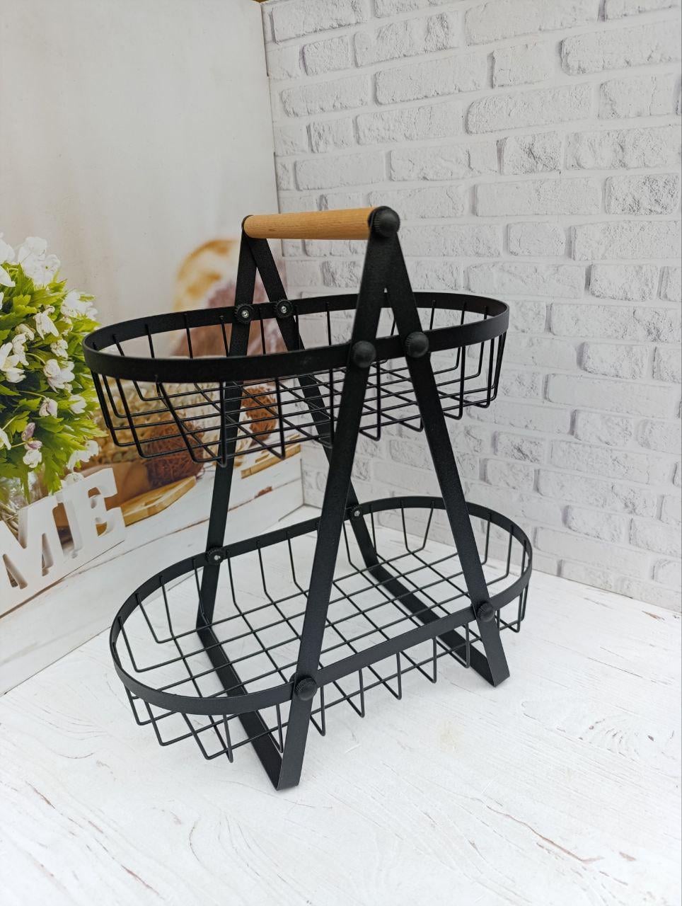 Кошик для фруктів Pin Family металевий 2-ярусний овальна 30,4х21,5х30,5 см Чорний